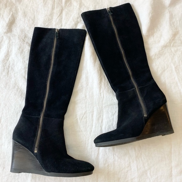 Franco Sarto Watch Boots Suede Knee High Wedge Boots - Picture 7 of 16
